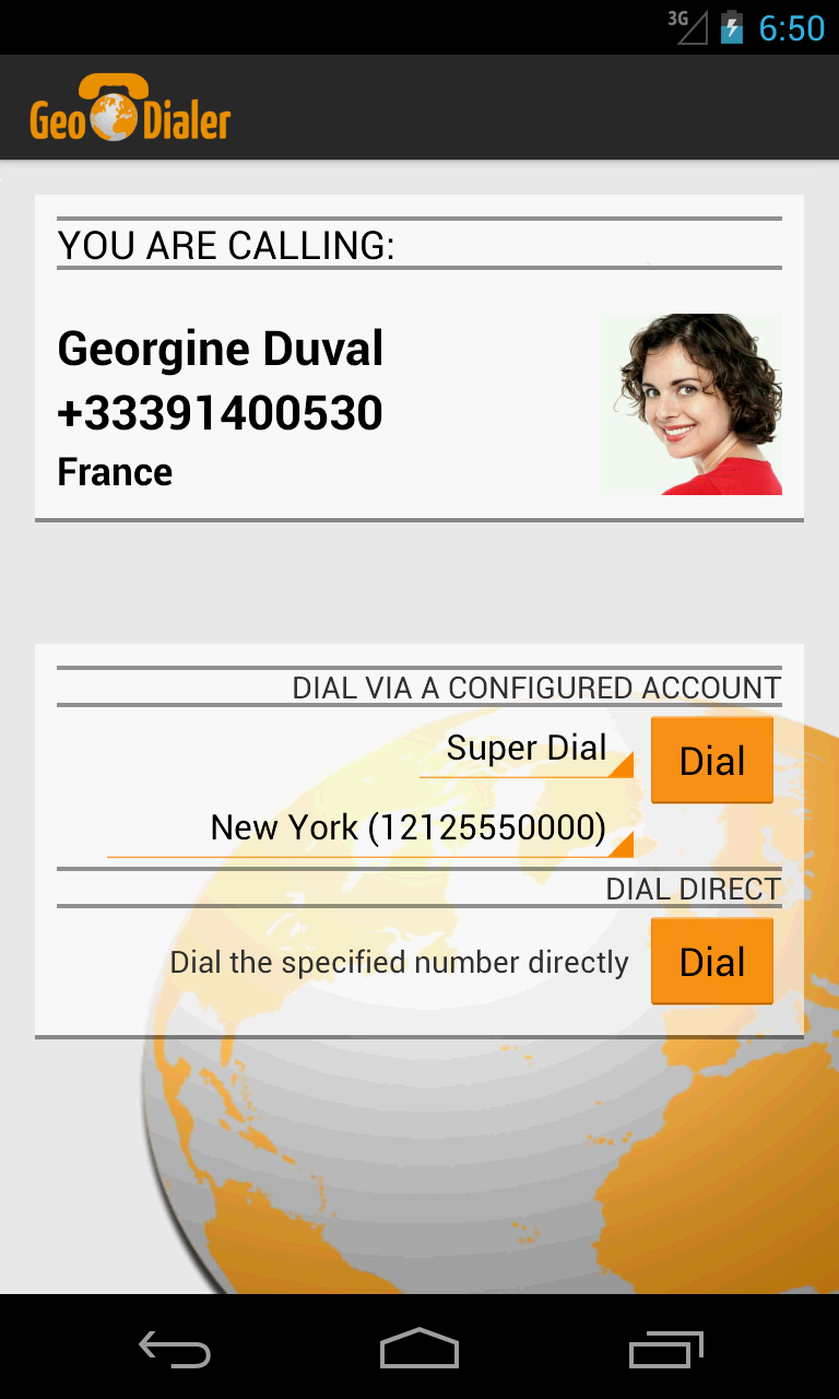 Calling Card GeoDialer+ Screen 1