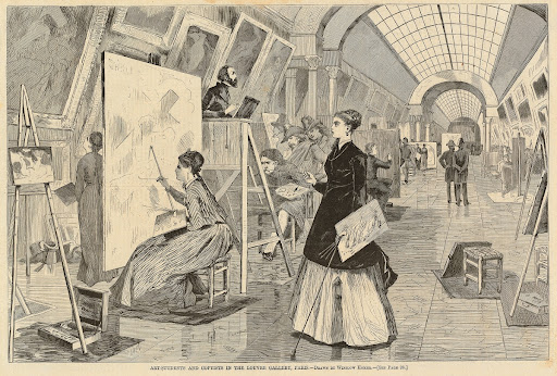 Art-Students and Copyists in the Louvre Gallery, Paris