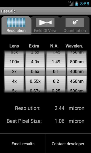 ResCalc - Microscopy