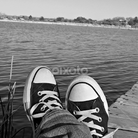 Sittin' on the dock.... by Christie Chambers - Black & White Objects & Still Life