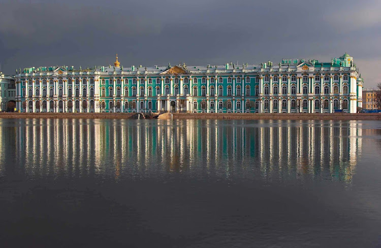 A view from the Neva River of the magnificent Hermitage Museum in St. Petersburg, Russia.