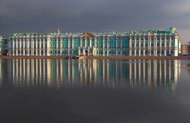 A view from the Neva River of the magnificent Hermitage Museum in St. Petersburg, Russia.