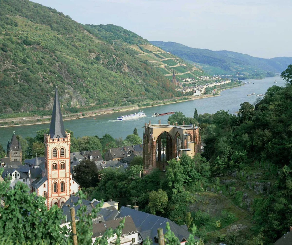 Germany-middle-Rhine-Valley - A view of the scenic Middle Rhine Valley in Germany — prime river cruising country.