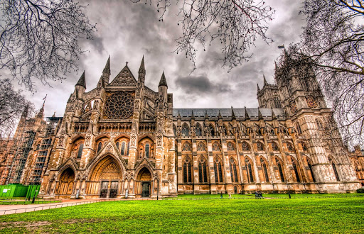 An HDR capture of Westminster Abbey on a rainy day in London.