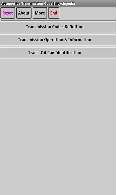 Transmission Code Encyclopedia Screen 1