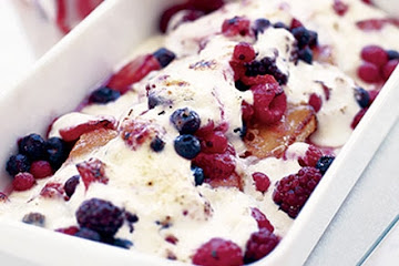 Grilled summer berry pudding