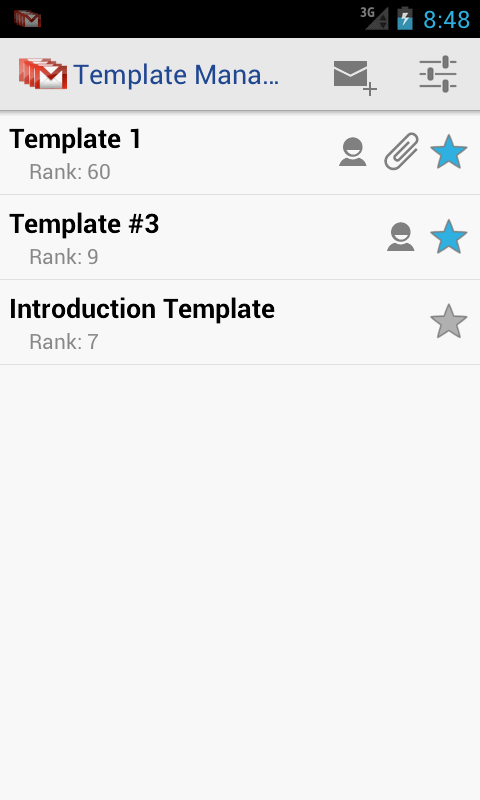 Android application Email Templates screenshort