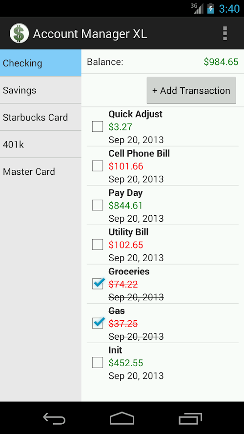 Android application Account Manager XL screenshort