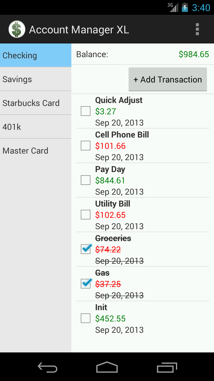 Account Manager XL Screen 1