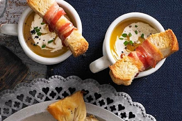 Butternut soup shots with crispy pancetta soldiers