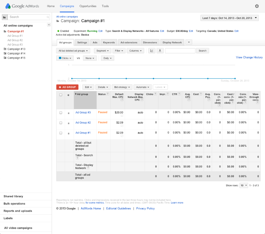 See a list of ad groups and the Ad groups tab